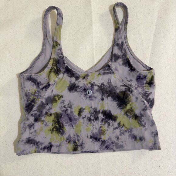 Lululemon Align Tank Cropped Top Size 8 Gray Tie Dye Built-in-Bra *Missing Pads - Picture 1 of 7